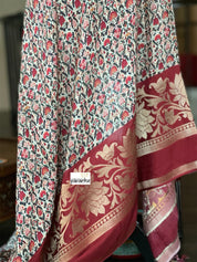 Designer Crepe Silk  - Offwhite Maroon