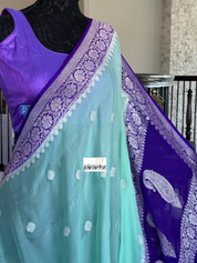 Chiffon Georgette Silk Banarasi - Mint Green Purple Silver Zari