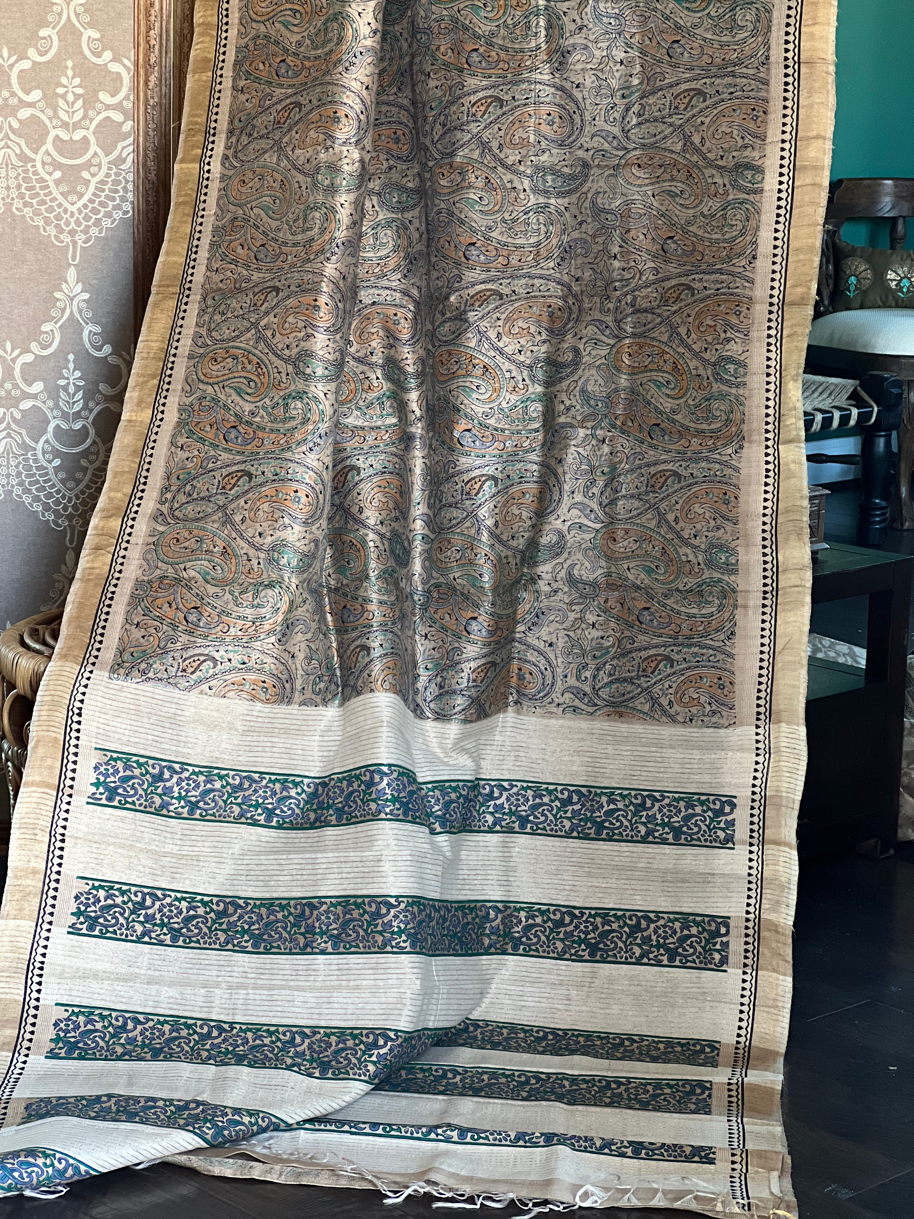 Pure Gicha Tussar Silk -  Beige Digital Printed