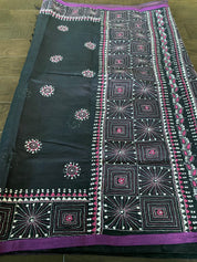 Cotton Kantha Stitch -  Mauve Purple Black Half Half