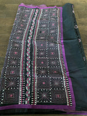Cotton Kantha Stitch -  Mauve Purple Black Half Half