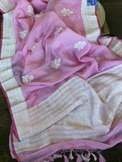 Khaddi Georgette Silk Banarasi - Pink Khadhua Woven