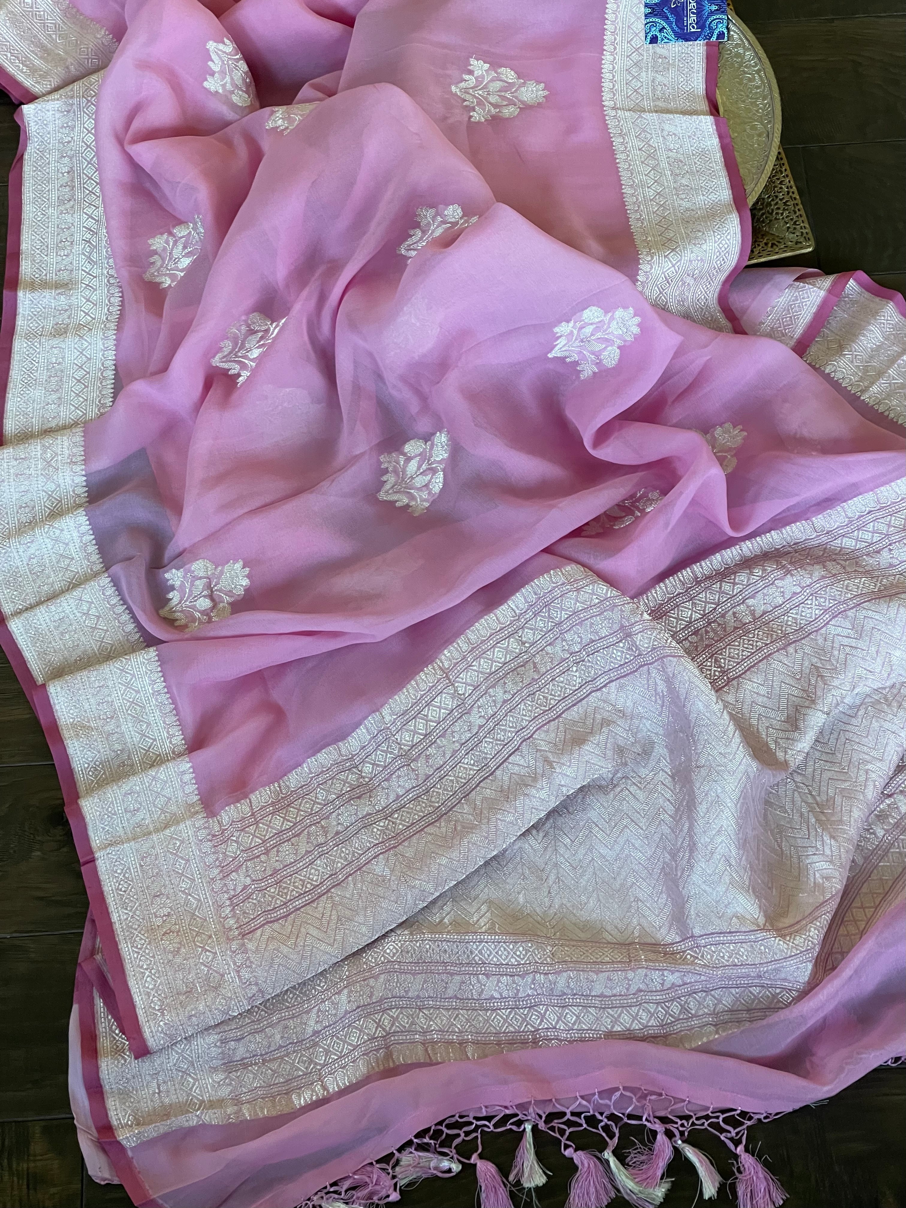 Khaddi Georgette Silk Banarasi - Pink Khadhua Woven