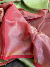 Tissue Tussar Silk - Green Red Woven