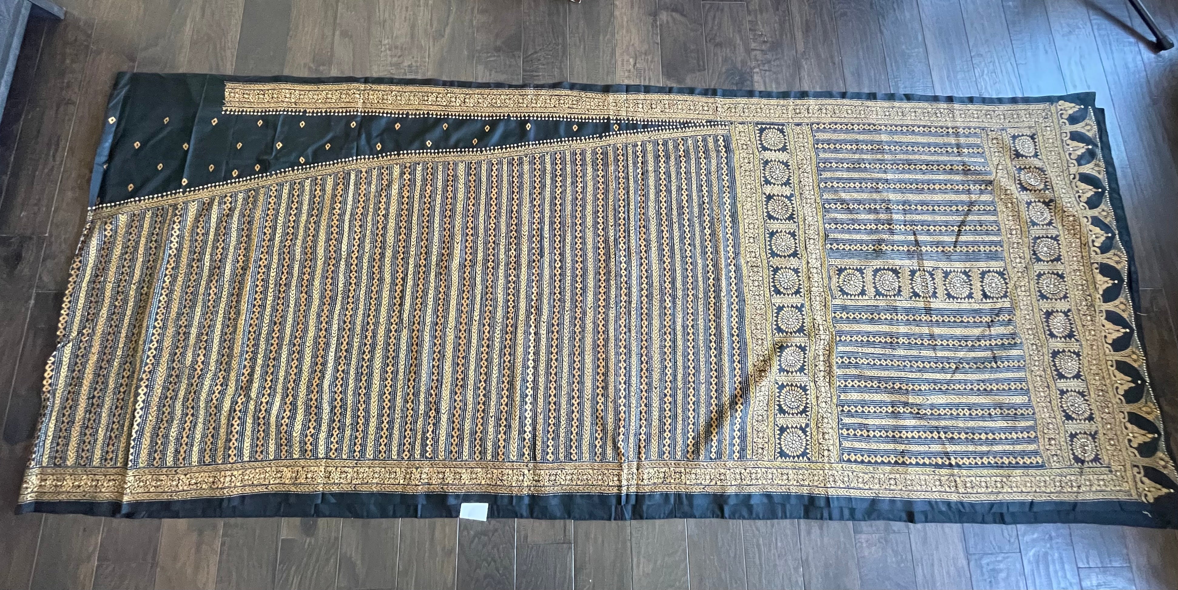 Pure Bangalore Silk Kantha Stitch -  Black Multi Color