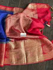 Muga Silk Banarasi - Royal Blue Red