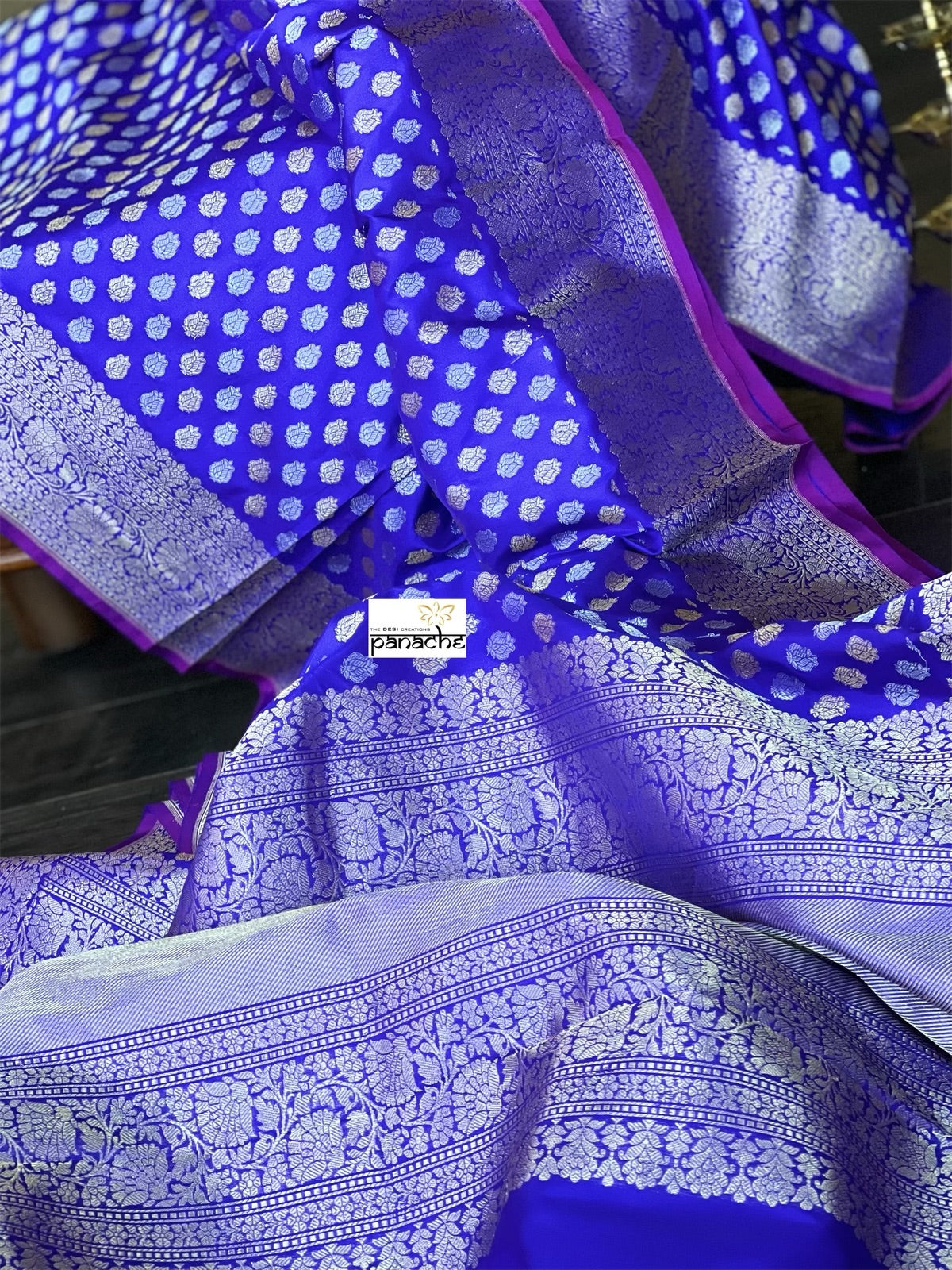 Pure Silk Banarasi - Purplish Blue Dual shaded