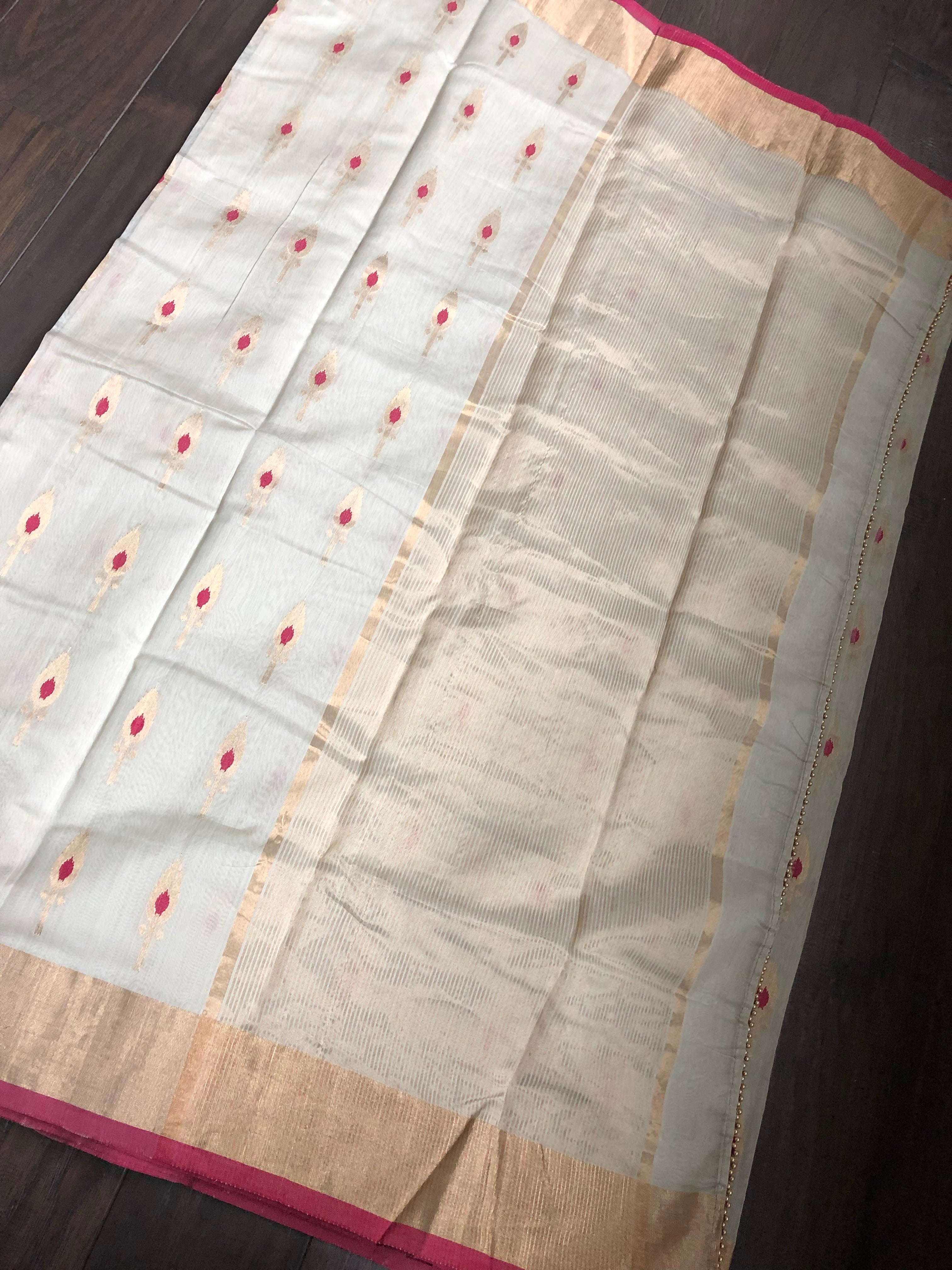 Chanderi Katan Silk Cotton - Clay Beige Meenakari