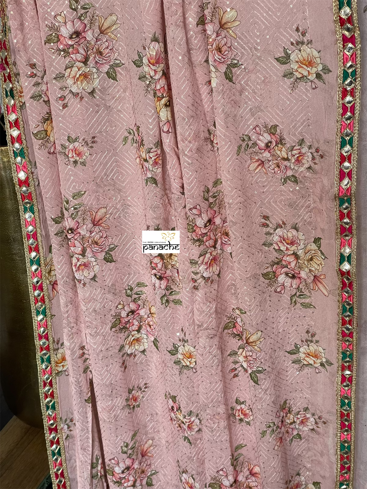 Designer Crepe Georgette Sequin Floral  - Dusty Pink