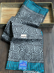 Pure Tussar Silk Printed -  Grey Black Firozi