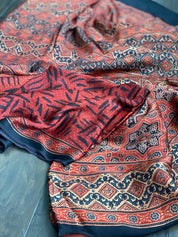 Silk Ajrakh - Maroon Black