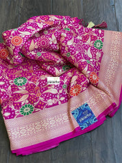 Bandhej Khaddi Georgette Banarasi - Magenta Pink