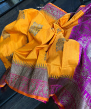 Tussar Silk Dupion Banarsi - Golden Yellow
