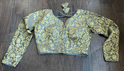 Designer Blouse - Blue Grey Brocade Full Sleeve