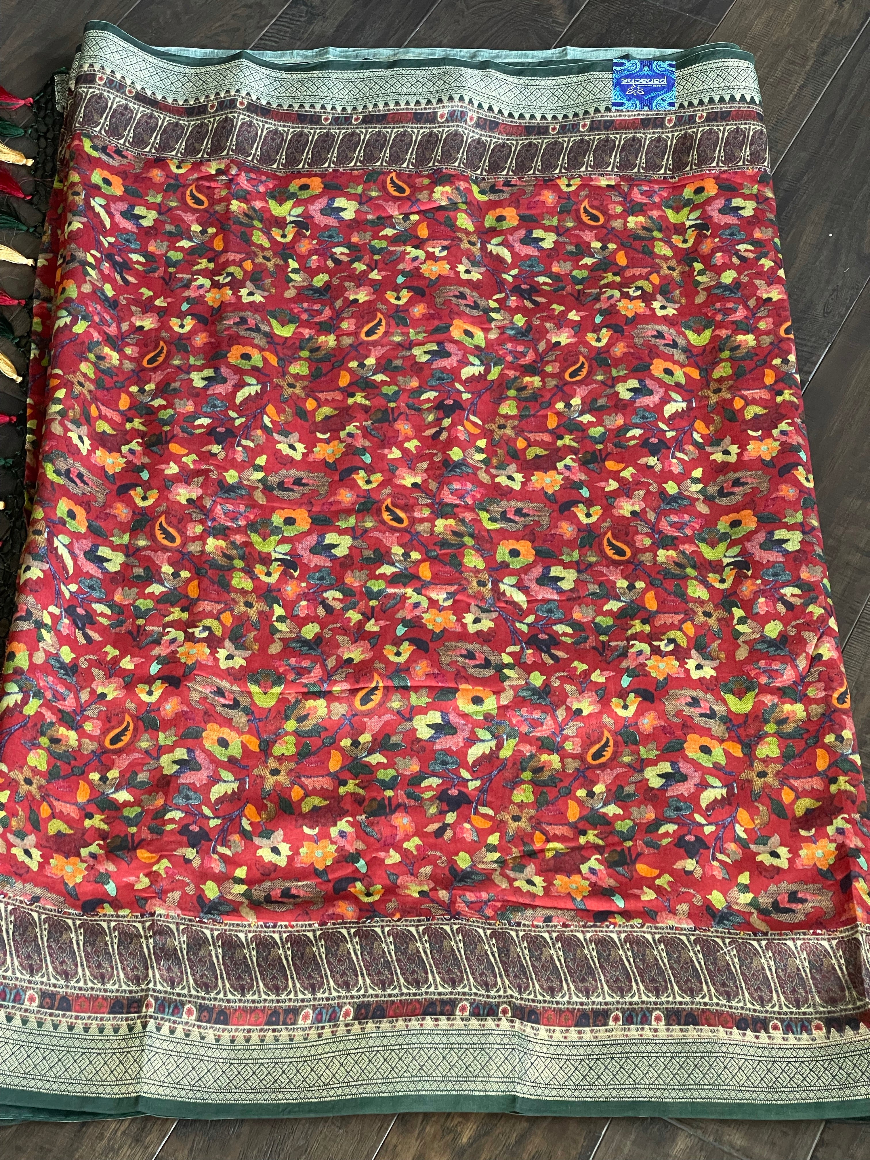 Chiniya Silk Banarasi - Maroon Red Pashmina Printed