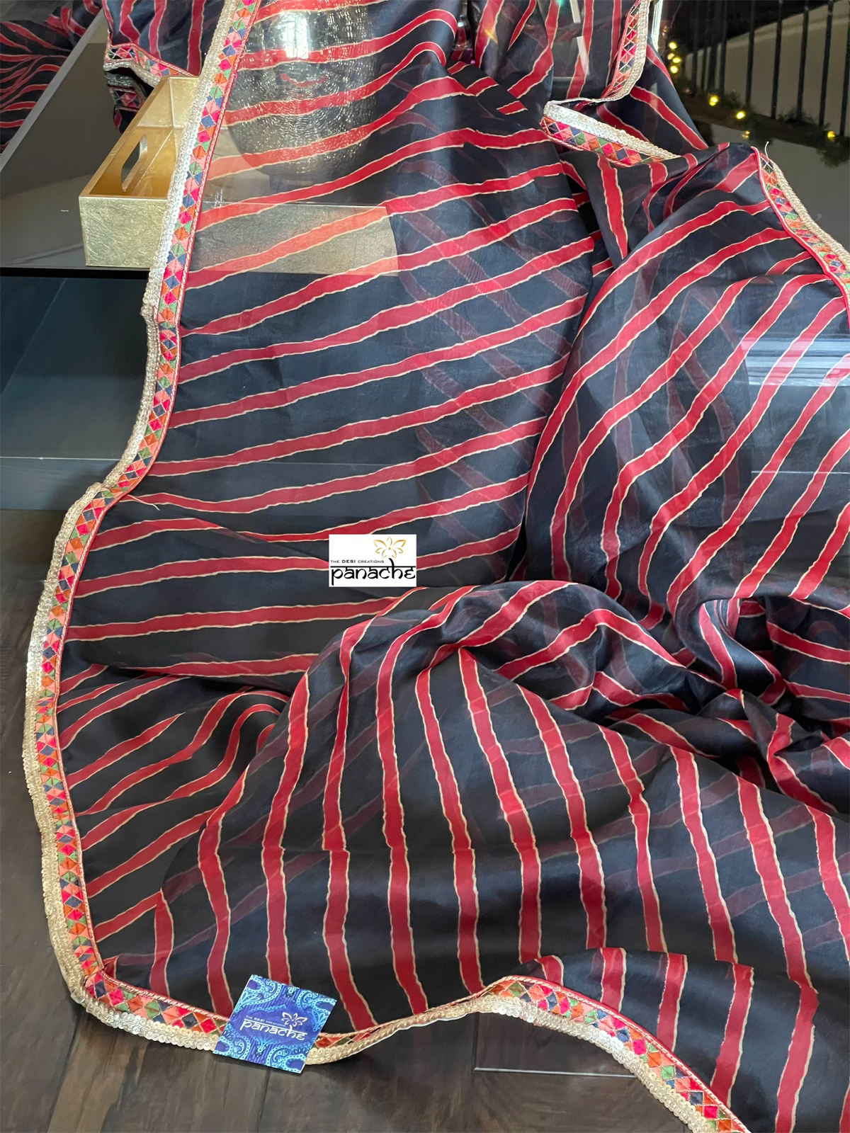 Designer Organza - Maroon Black