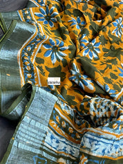 Linen Printed - Orange Green Blue
