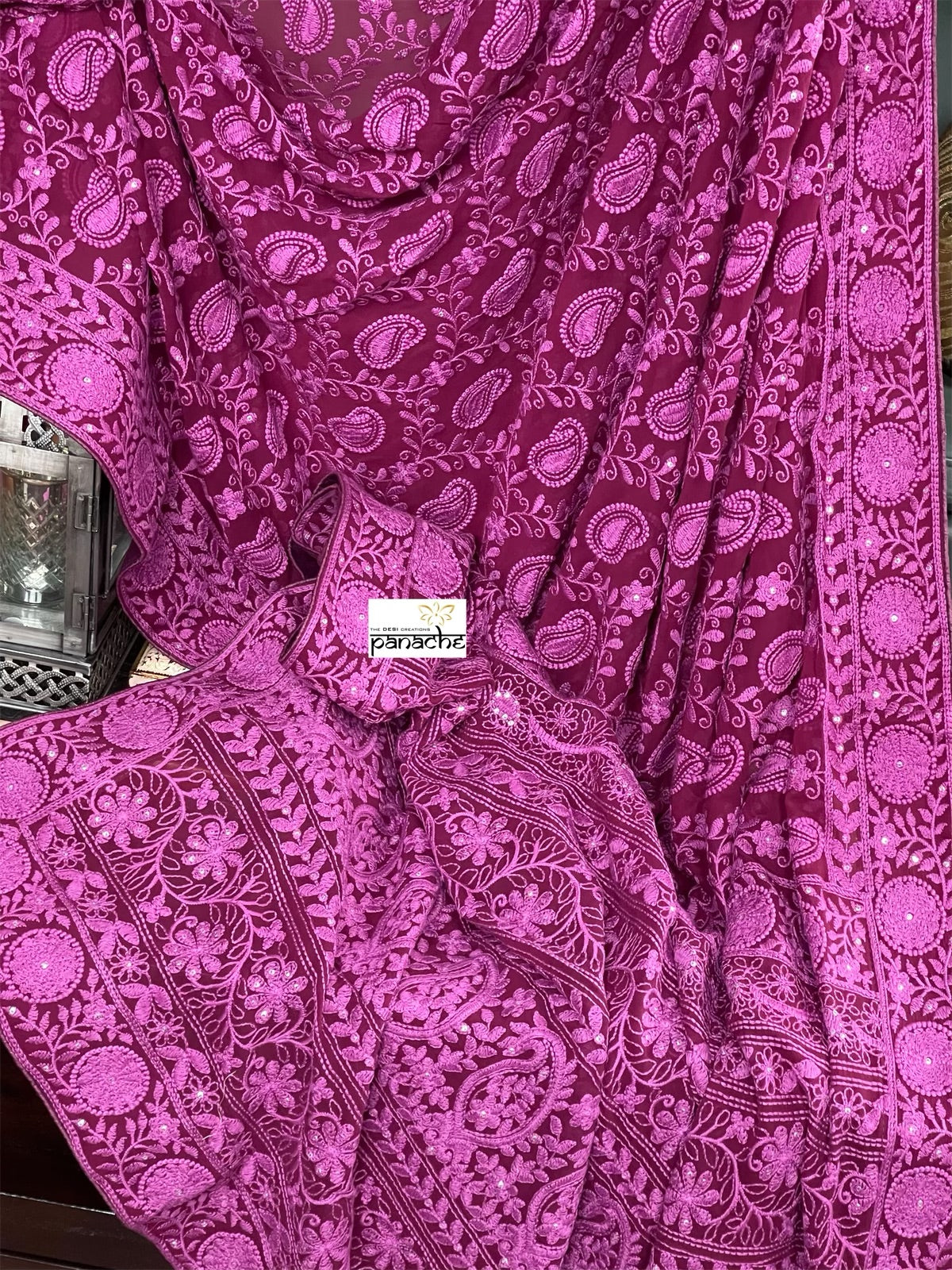 Designer Georgette Chikankari - Maroon Purple Paisley