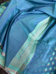 Silk Cotton Jamdaani Kora Banarasi - Blue Grey Resham Woven