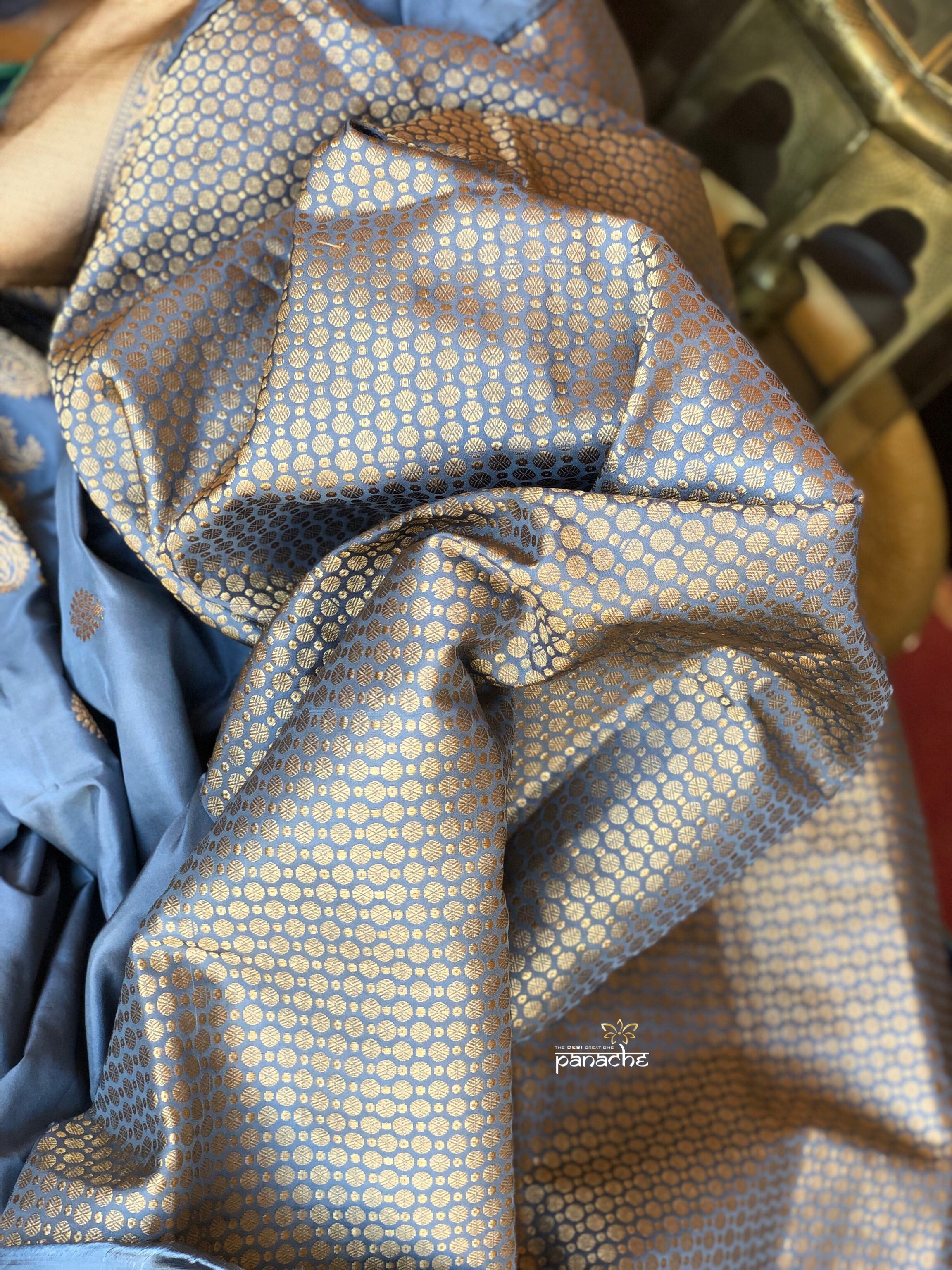 Katan Silk Banarasi - Grey Zari Woven
