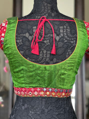Designer Blouse - Maroon Green Glass mirror work