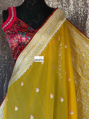 Khaddi Georgette Banarasi - Yellow Red Khadhua Woven