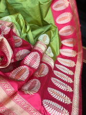 Pure Silk Katan Banarasi - Pista Green Pink