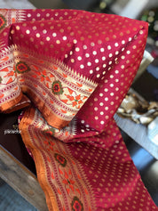 Silk Banarasi - Red Rusty Orange Paithani border