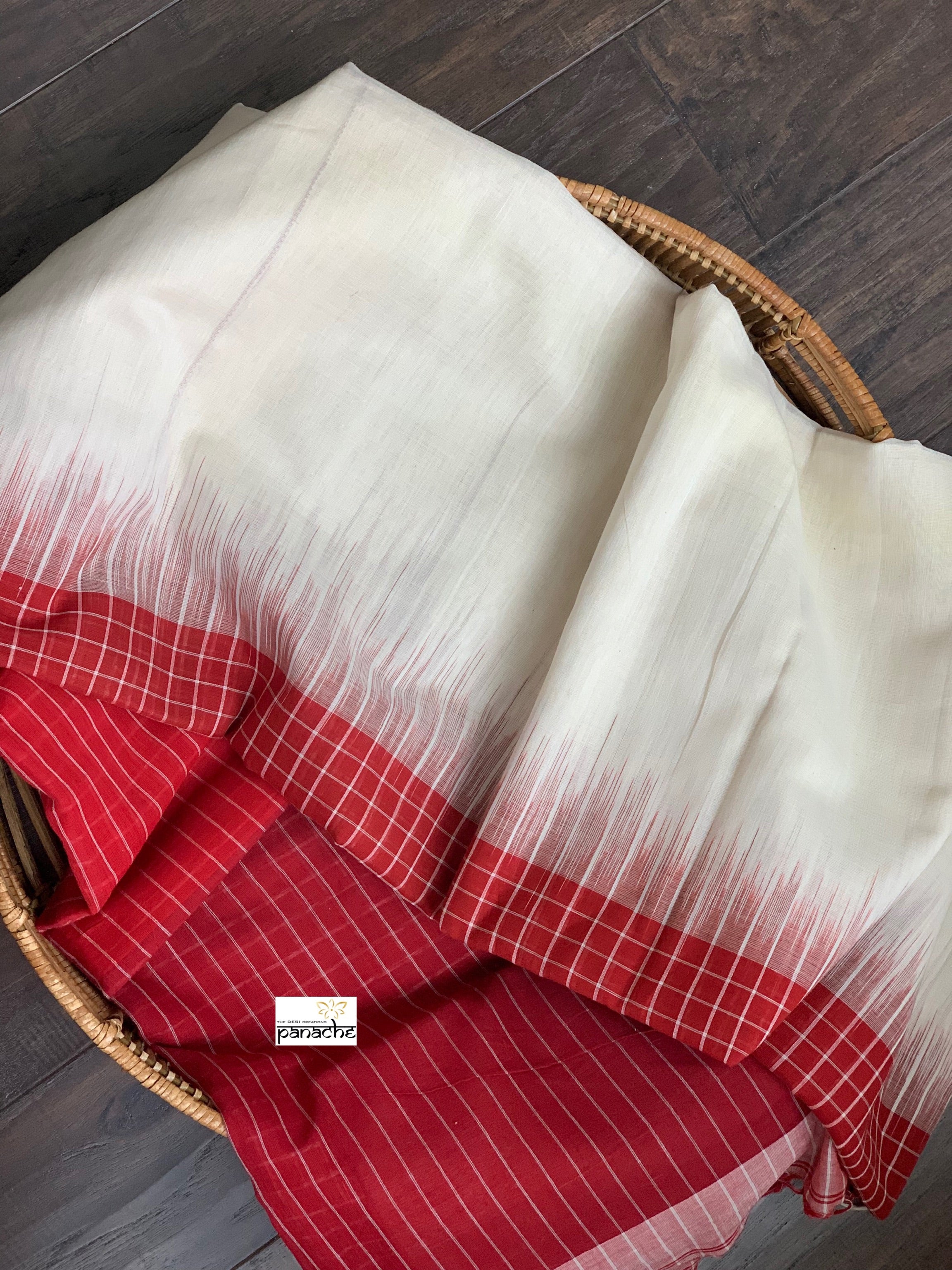 Pure Khadi Cotton Handloom - Off White Red-Border Woven