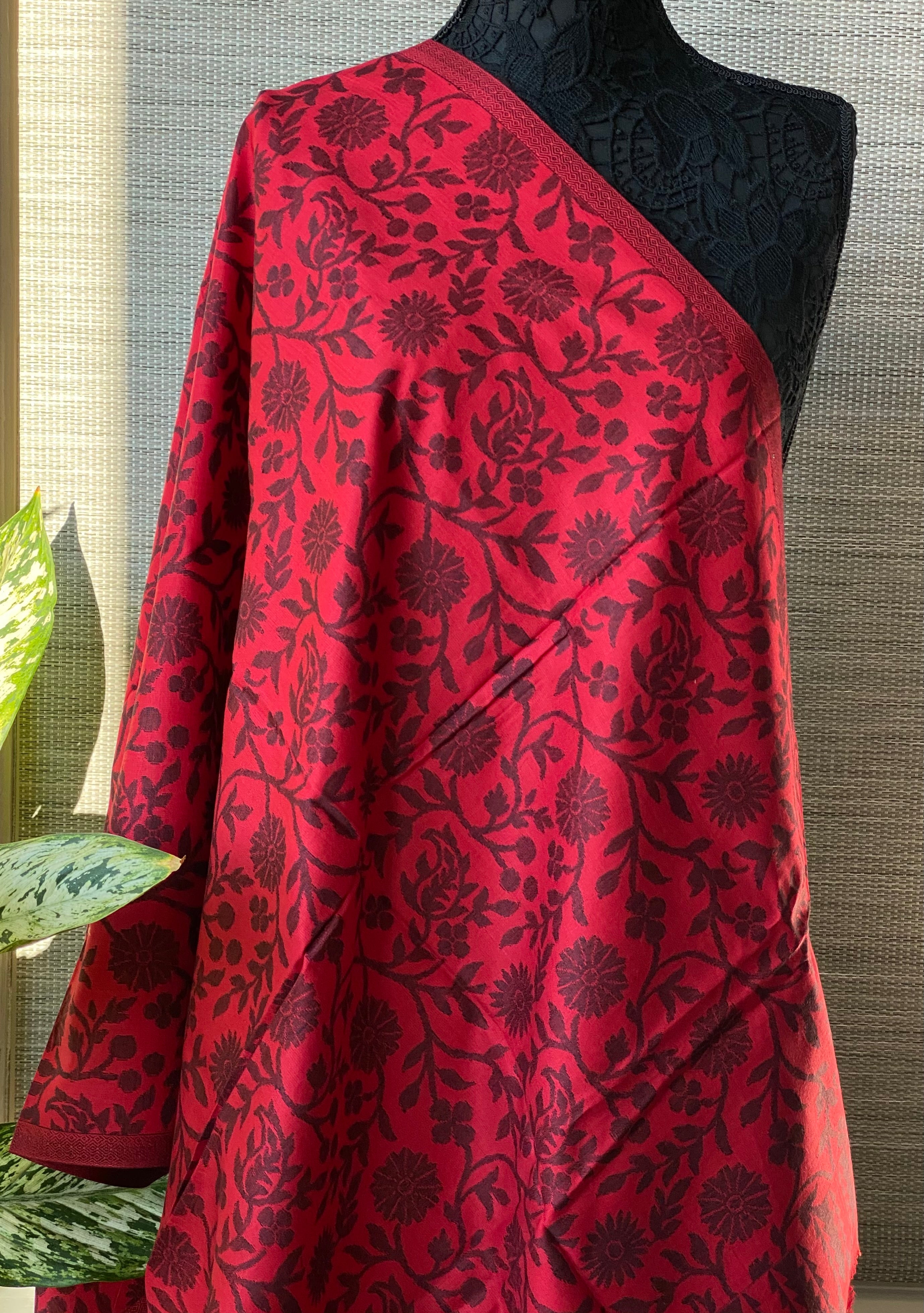 Semi Pashmina Stole - Red Black