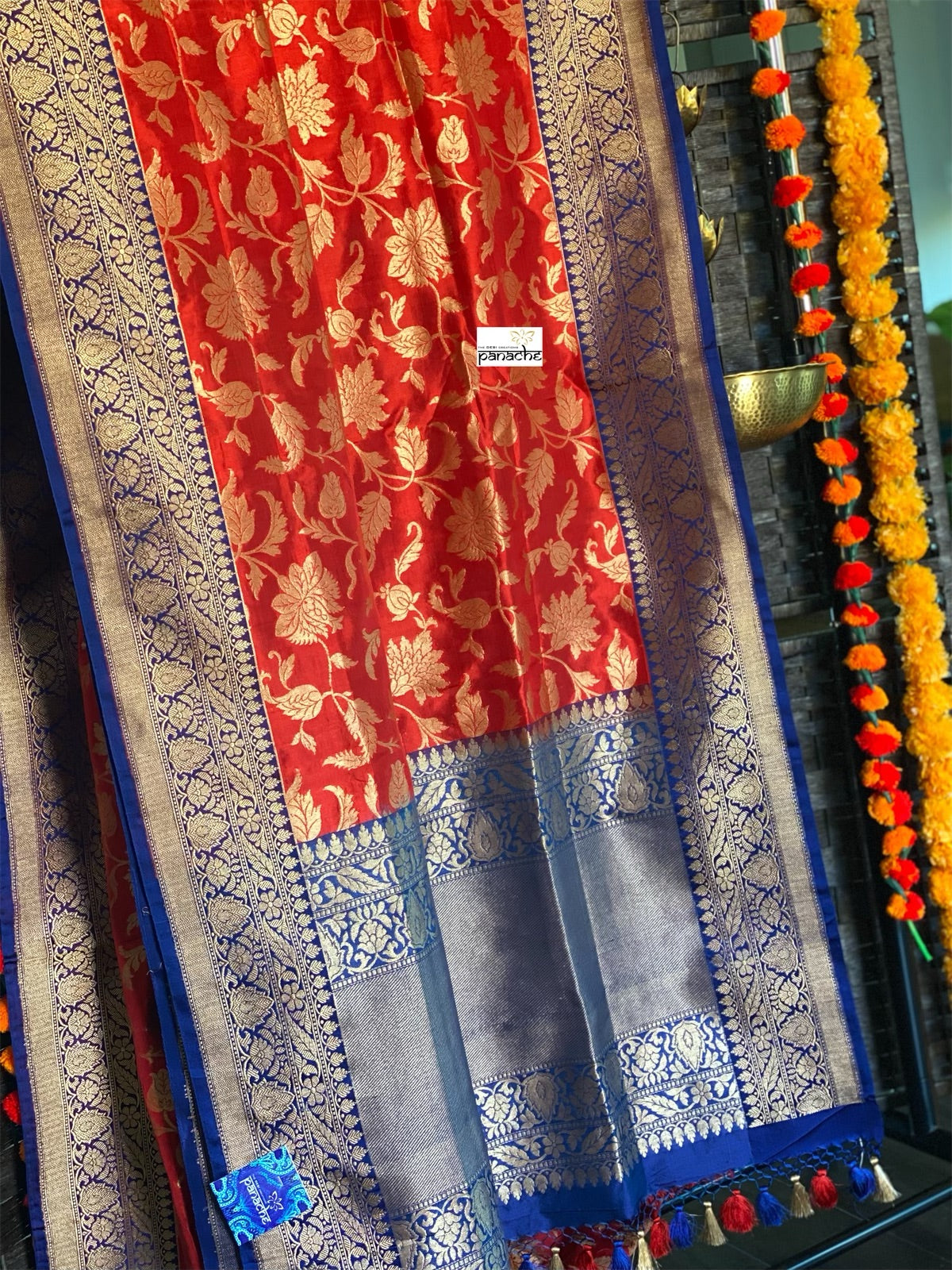 Pure Silk Banarasi - Red Blue