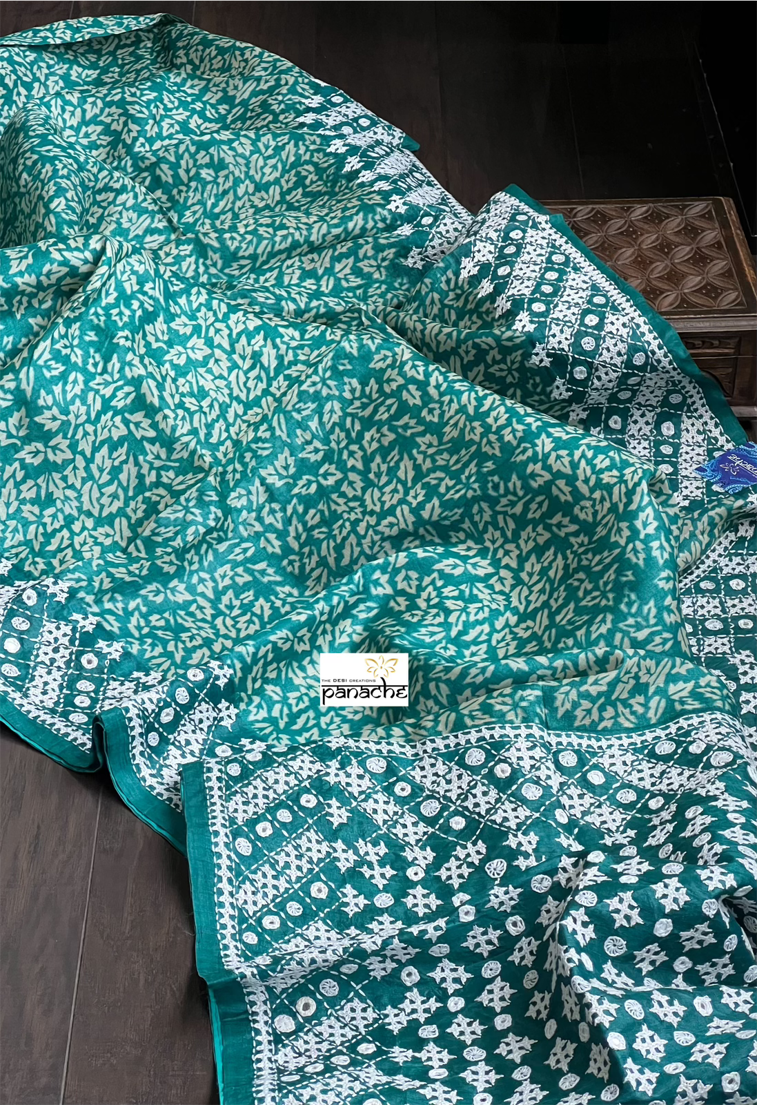 Pure Tussar Silk - Sea Green Embroidered