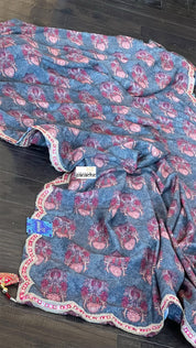 Designer Jute Silk - Grey Orange Printed