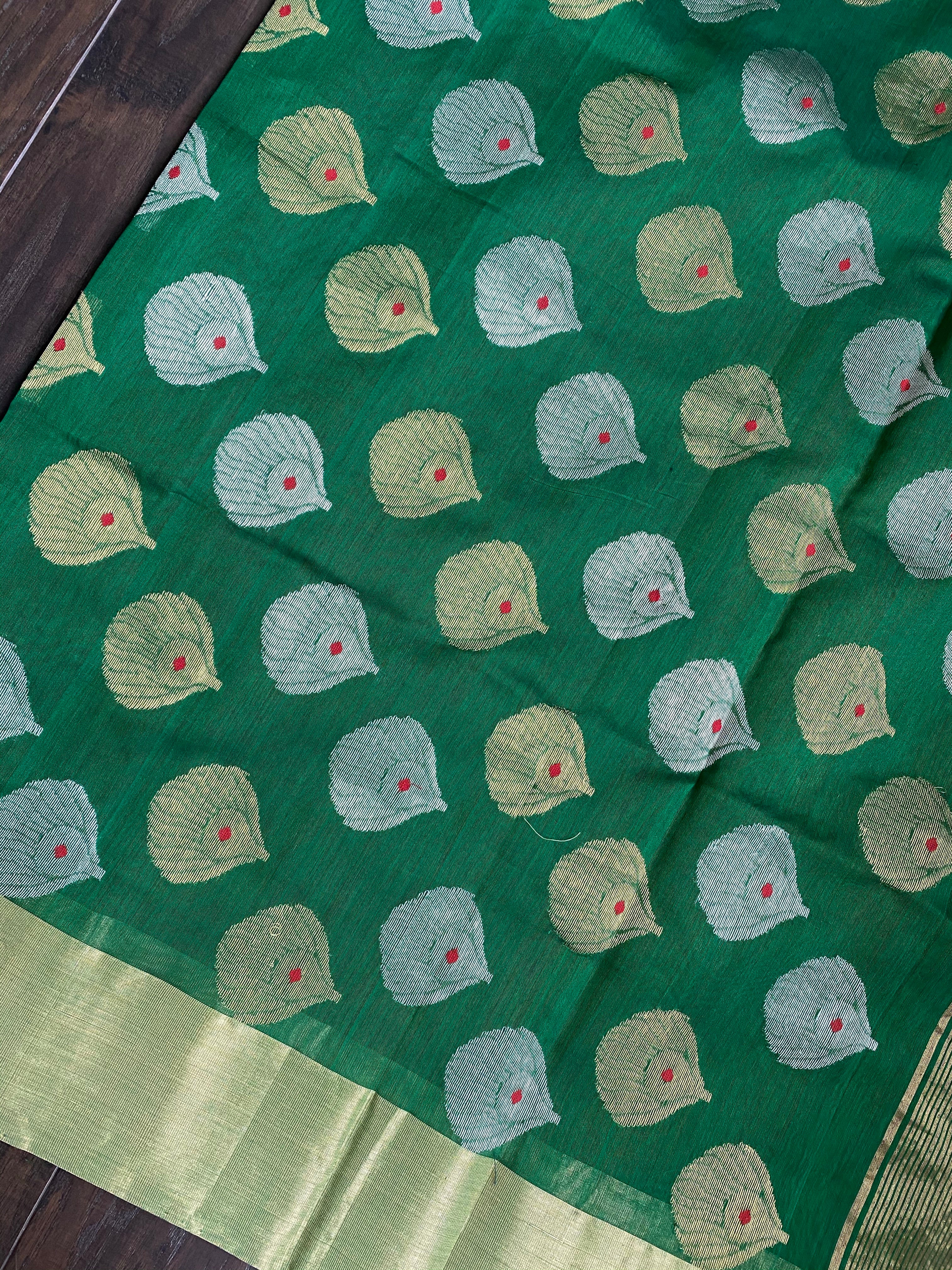 Chanderi Silk Cotton - Green Red