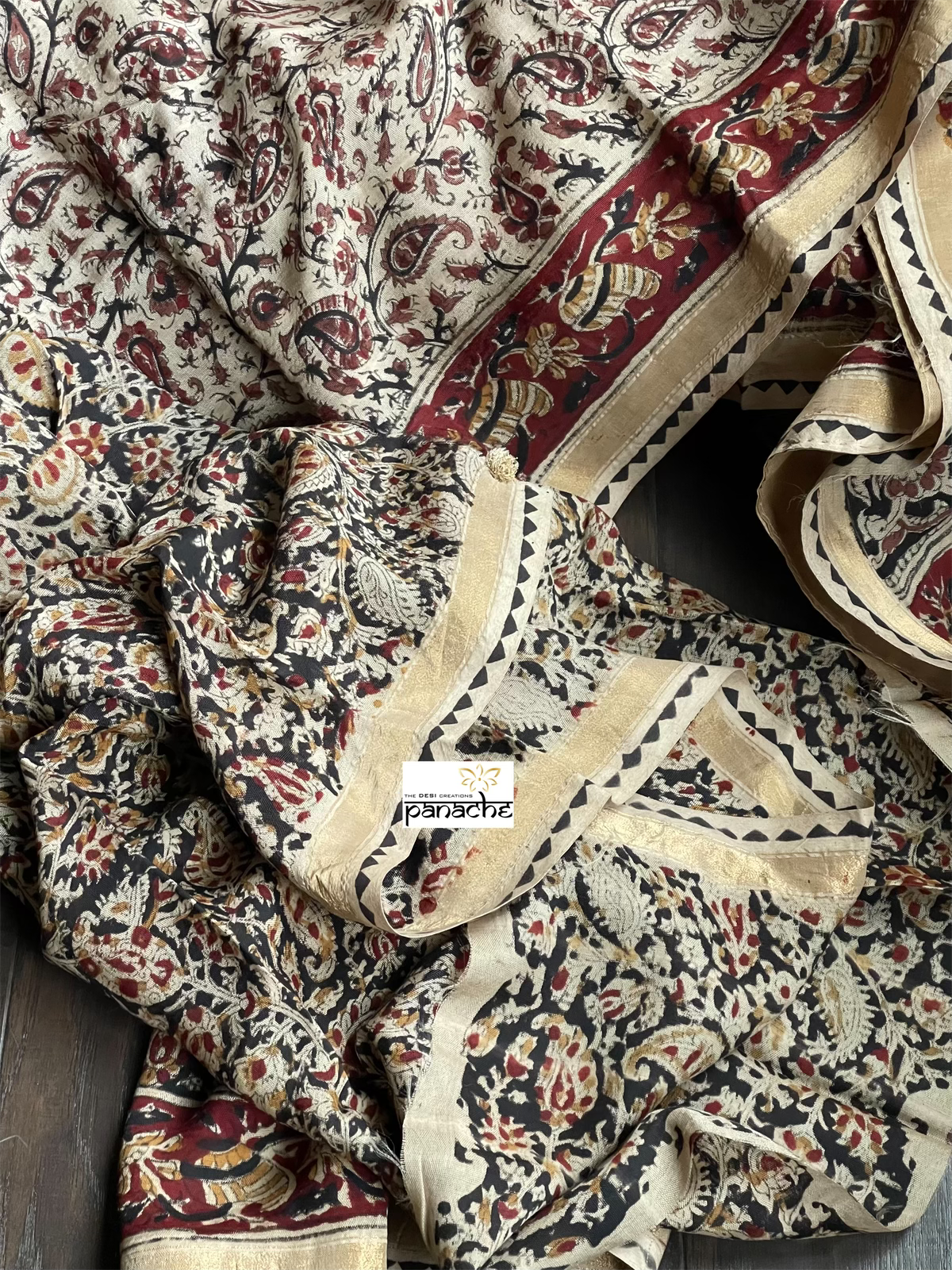 Nellore Silk Kalamkari  - Wheat Beige Paisley