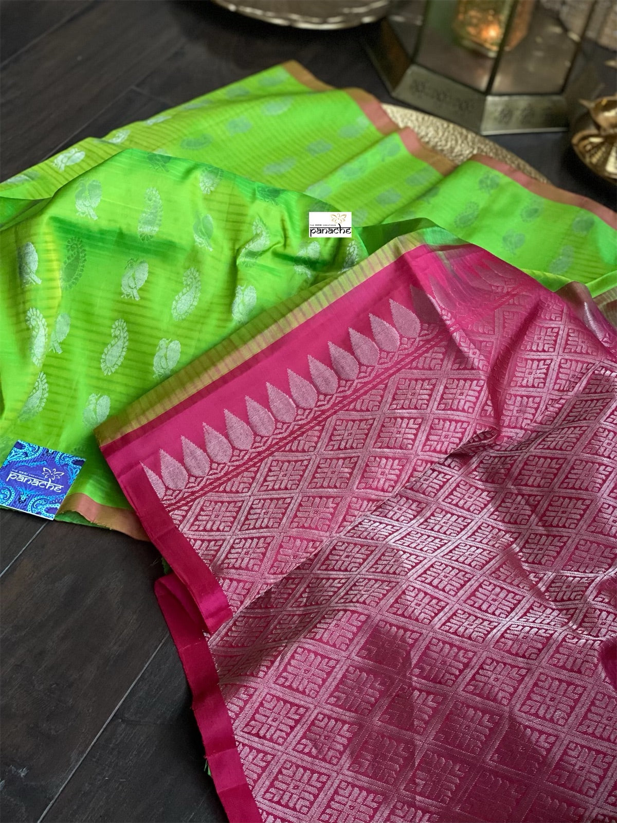 Silk Kanjivaram - Parrot Green Silver Zari