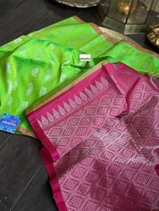 Silk Kanjivaram - Parrot Green Silver Zari