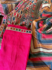 Satin Maslin Silk Printed - Beige Multi color Chevron