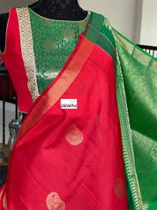 Pure Silk Kanjivaram - Red Green Paisley