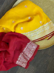 Khaddi Georgette Banarasi - Yellow Red Khadhua Woven