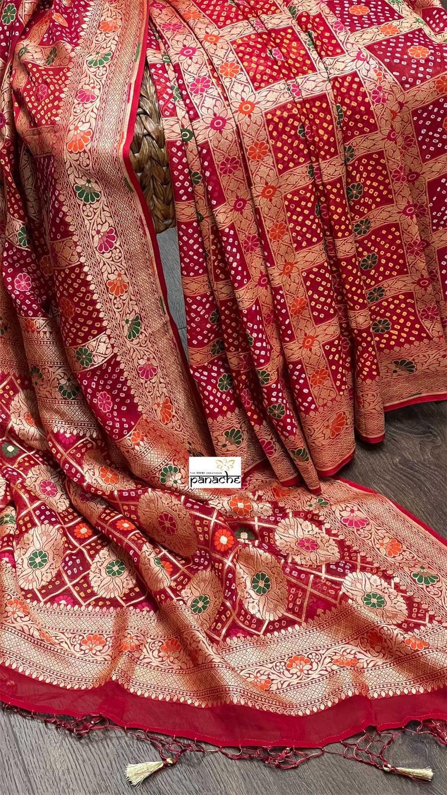 Bandhej Khaddi Georgette Banarasi - Red Gharchola