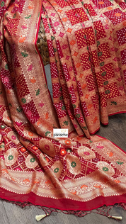 Bandhej Khaddi Georgette Banarasi - Red Gharchola