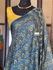 Silk Ajrakh - Persian Blue Ochre Yellow