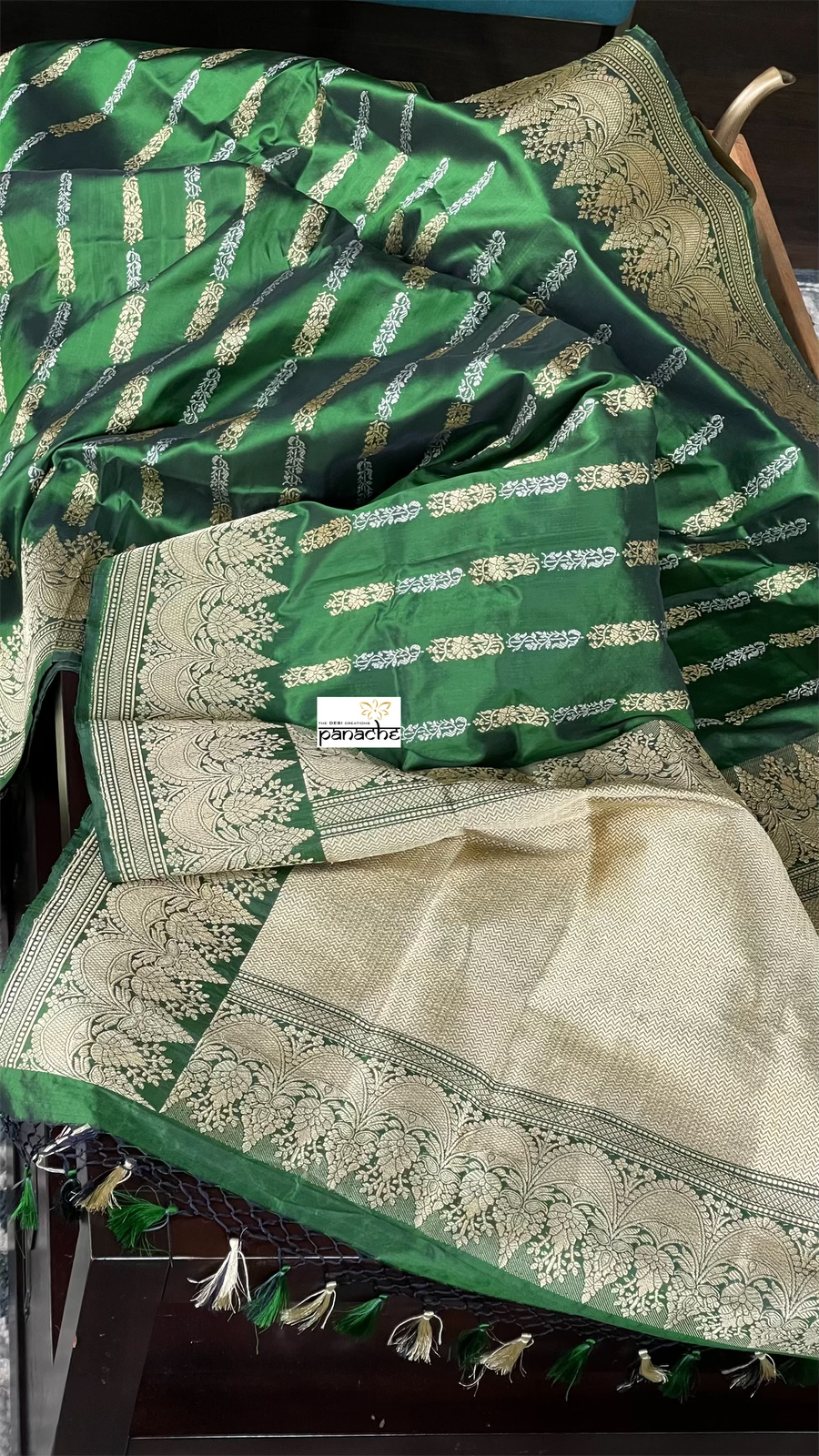Pure Katan Silk Banarasi - Green Kadwa
