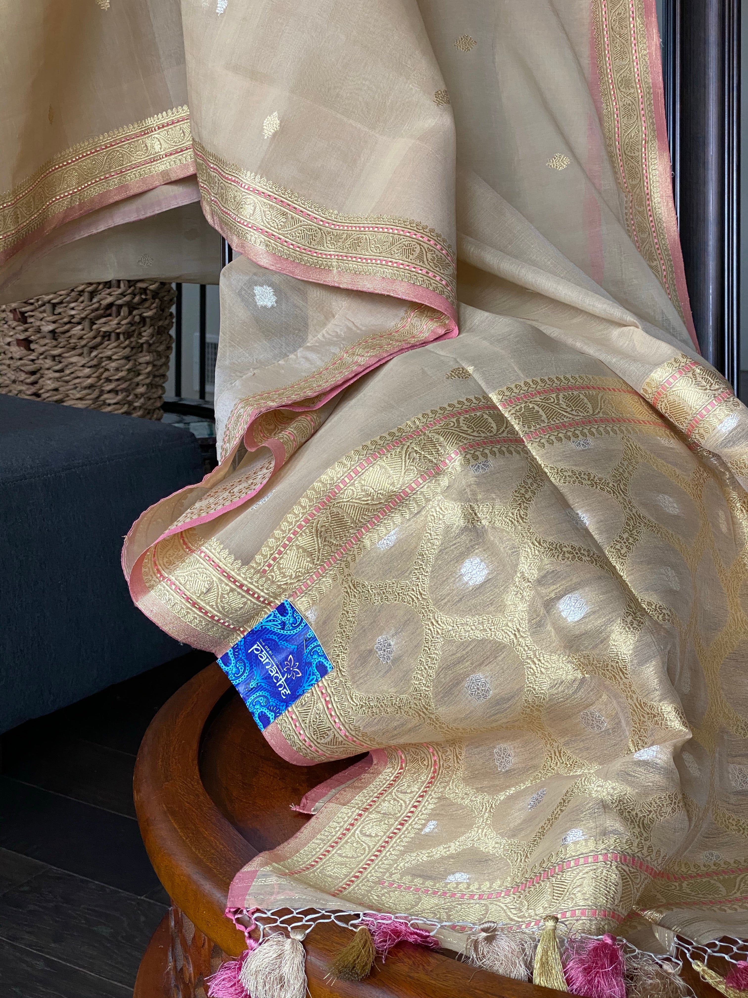 Kora Banarasi - Cream Beige Kadwa woven