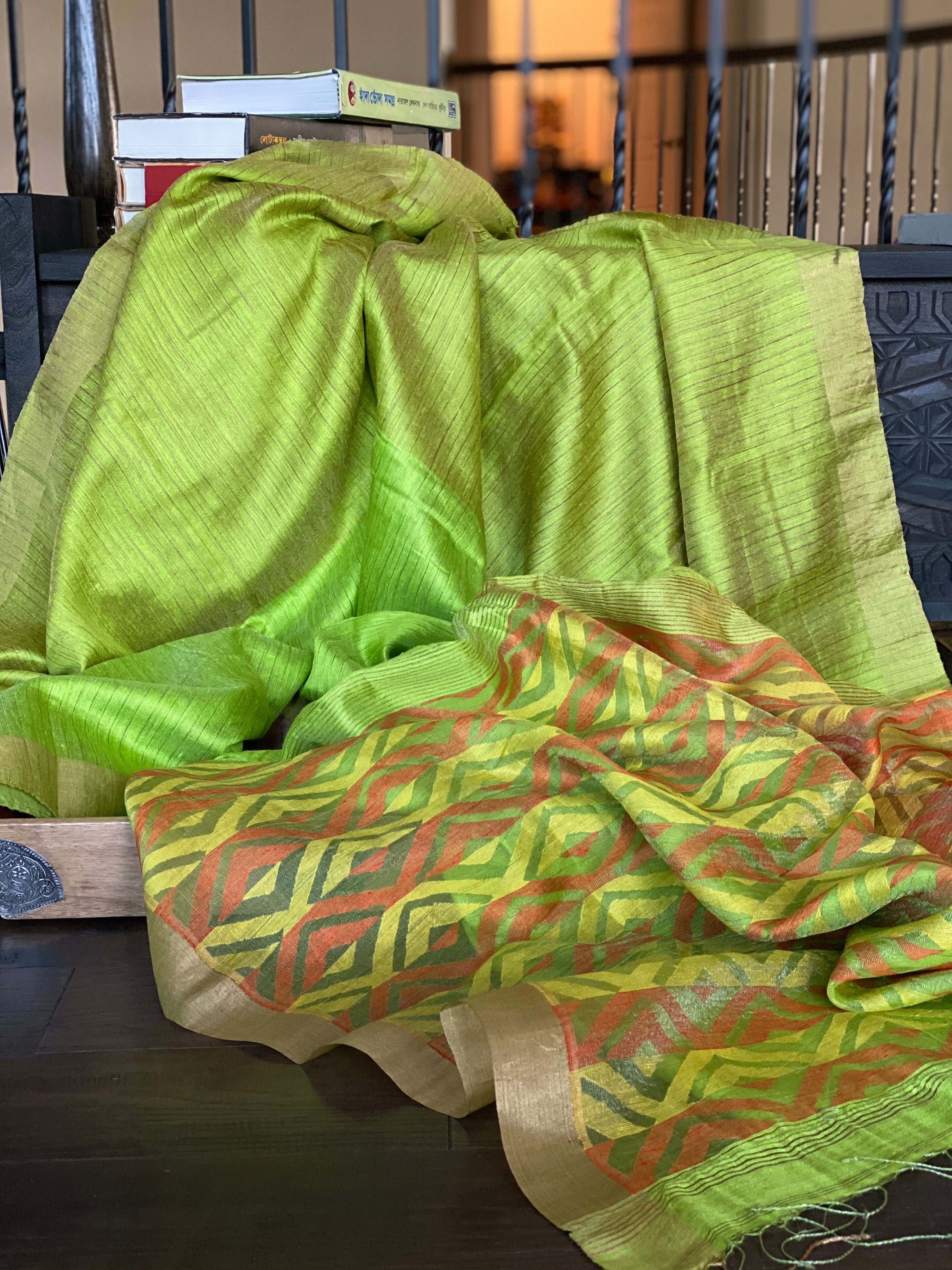 Matka Silk - Green Zari Woven