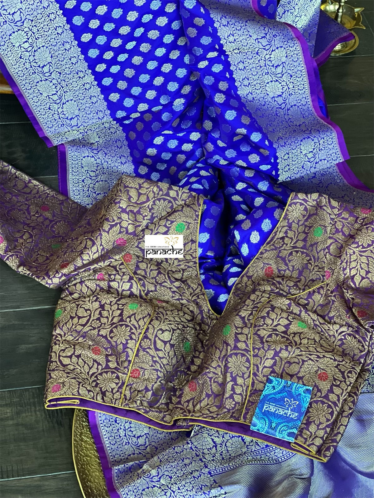 Pure Silk Banarasi - Purplish Blue Dual shaded