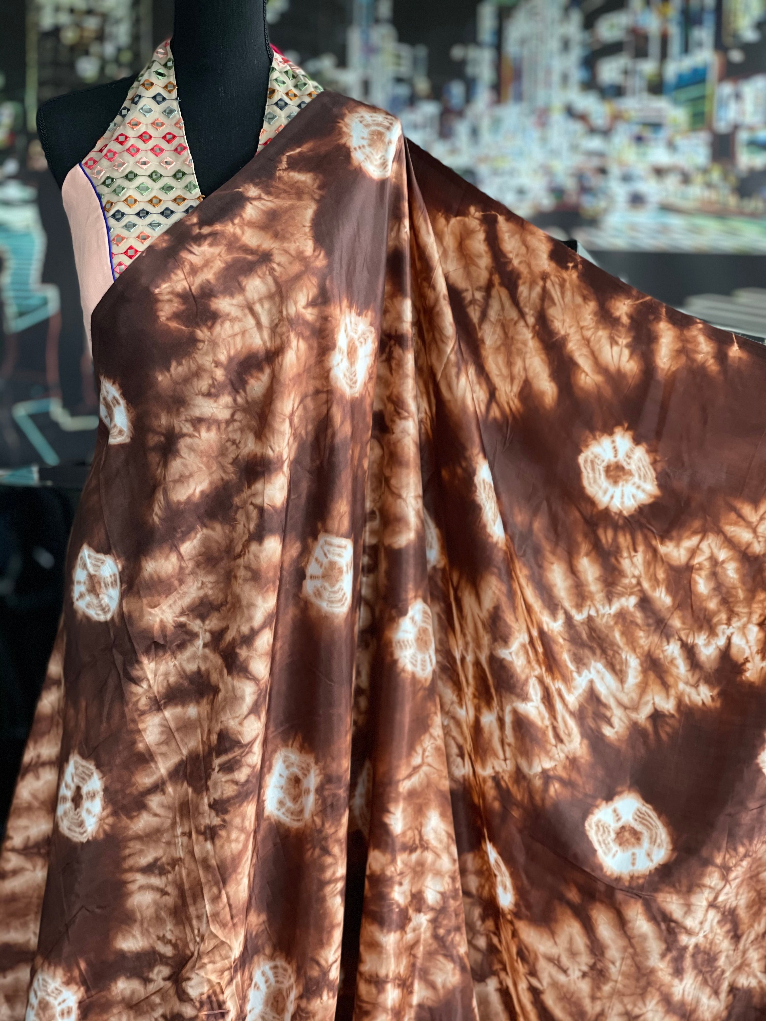 Shibori Satin Silk - Brown Off White