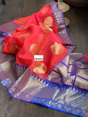 Kora Silk Banarasi - Pink Orange Dual shaded