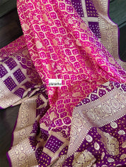 Bandhej Khaddi Georgette Banarasi - Pink Purple